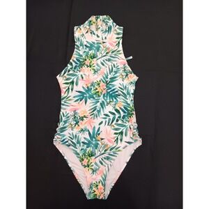AXESEA Barbra Ignatiev Tropical Floral High Neck 1 Piece Swimsuit Size 6 UPF 50